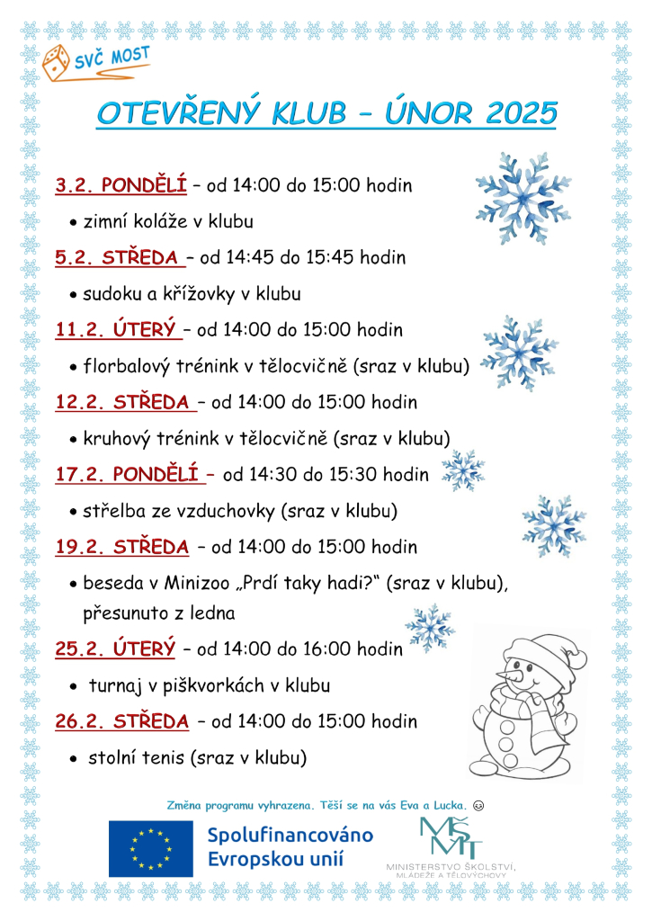 Otevřený klub - program na únor